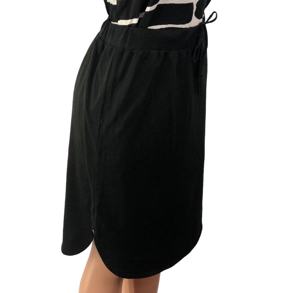 Women Drawstring Elastic Waist Dolphin Hem Stretch Jersey Midi Skirt Black L/XL - Picture 6 of 11